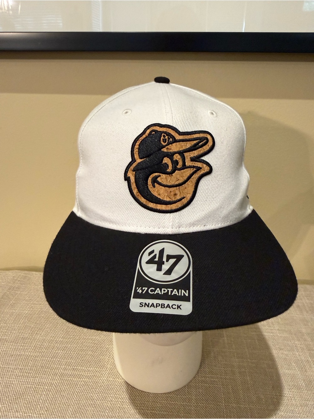 ’47 Brand Baltimore Orioles Cork Brim Captain Snapback Hat White Black NWOT